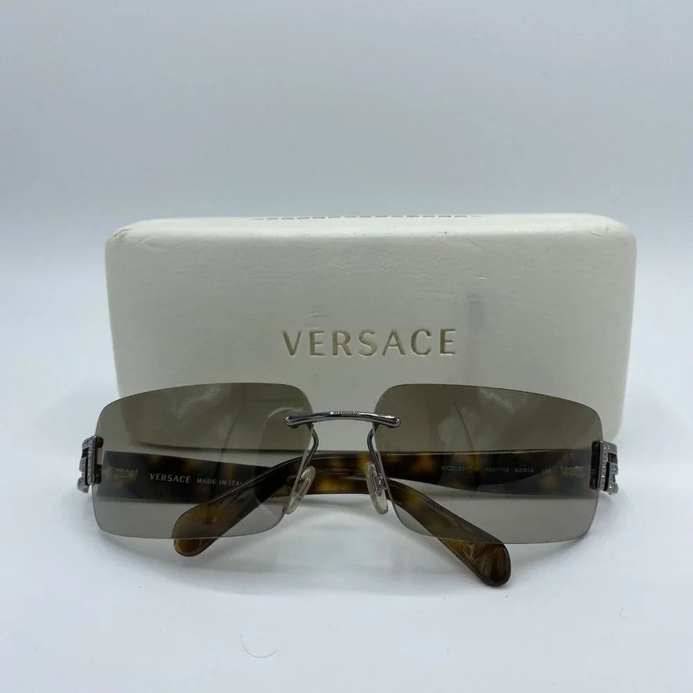 Versace Rimless Sunglasses Vintage Tortoiseshell Diamante MOD 2017-B 1001/13 y2k - Picture 1 of 16